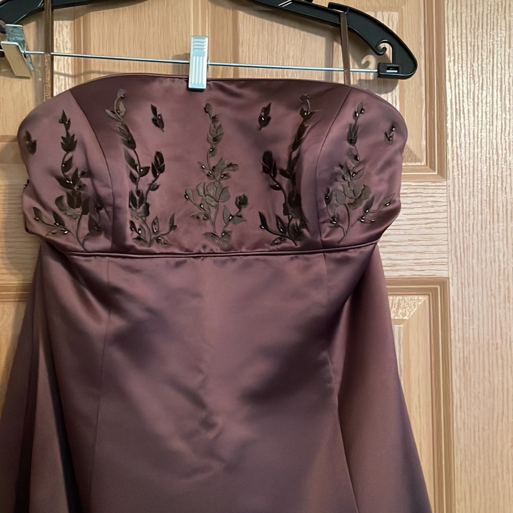 Chocolate brown strapless evening gown, Womens, size 10/12.